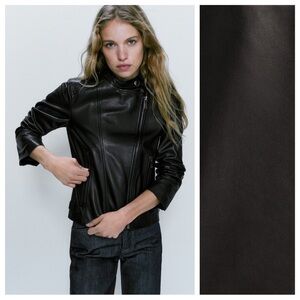 NWOT. Massimo Dutti Black Nappa Leather Jacket. Size XS.